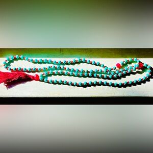Turquoise and Carnelian Beaded Necklace w/Counting Beads for mantra recitation